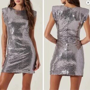 ASTR NWT The Label Silver Sequin Sleeveless Mini Dress Size Large Cocktail Party